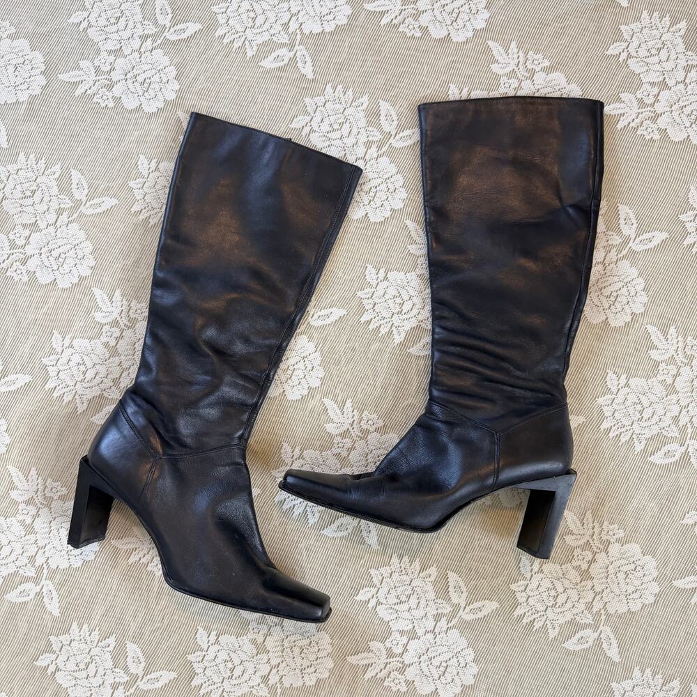 Vintage Y2K Nine West Black Leather Knee High Boots Size 6.5